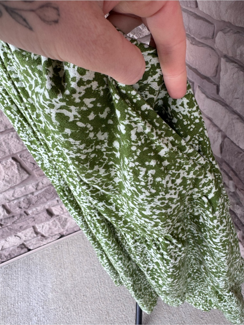 Abercrombie & Fitch Green Printed Linen Blend Puff Sleeve Dress - Picture 4 of 7